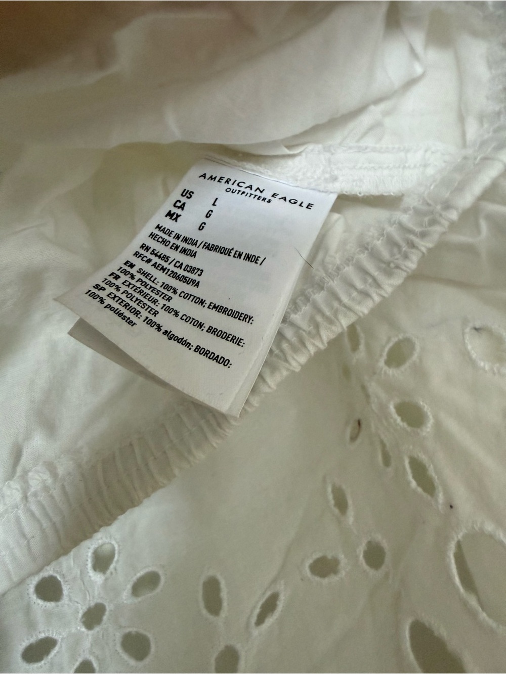 American Eagle Outfitters White Eyelet Long-Sleeve High Neck Cotton Crop Top - Picture 6 of 6